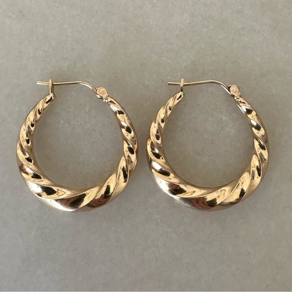 14k Solid Gold Twisted Hoop Earrings - Picture 1 of 16
